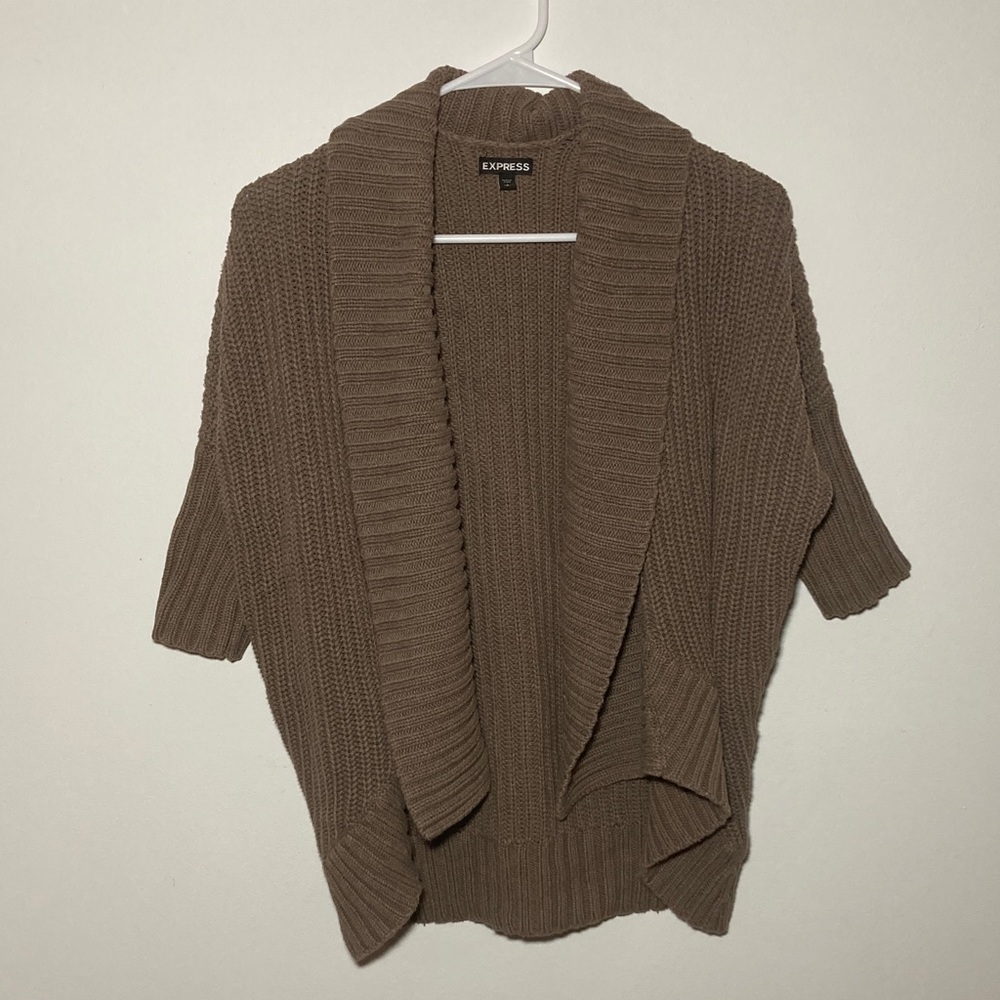Express Women's Cozy Tan Brown Short Sleeve Cardigan Shawl Size Small